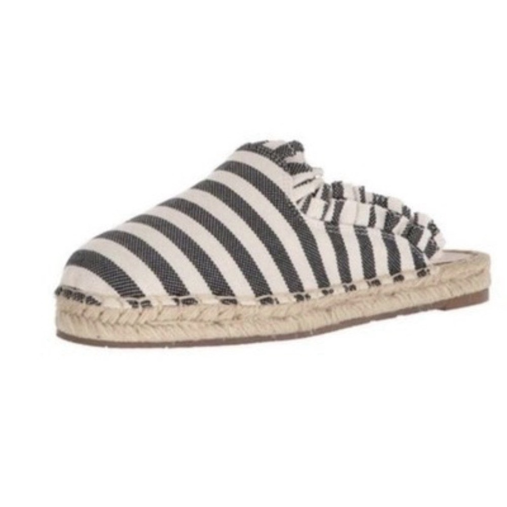 Kate Spade Size 8 Black Cream Striped Canvas Laila‎ Espadrilles Mules